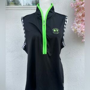 Jofit Black and Neon Green Sleeveless Zip Golf Top